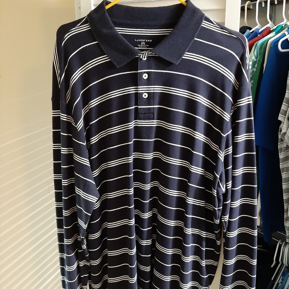 Lands' End Striped Long Sleeve Polo Shirt
